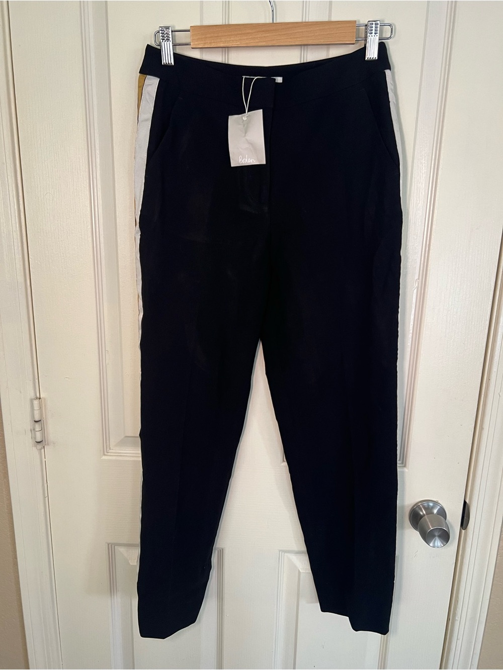 Boden Bristol Side Stripe 7/8 Trousers Black Gold NWT US 4R